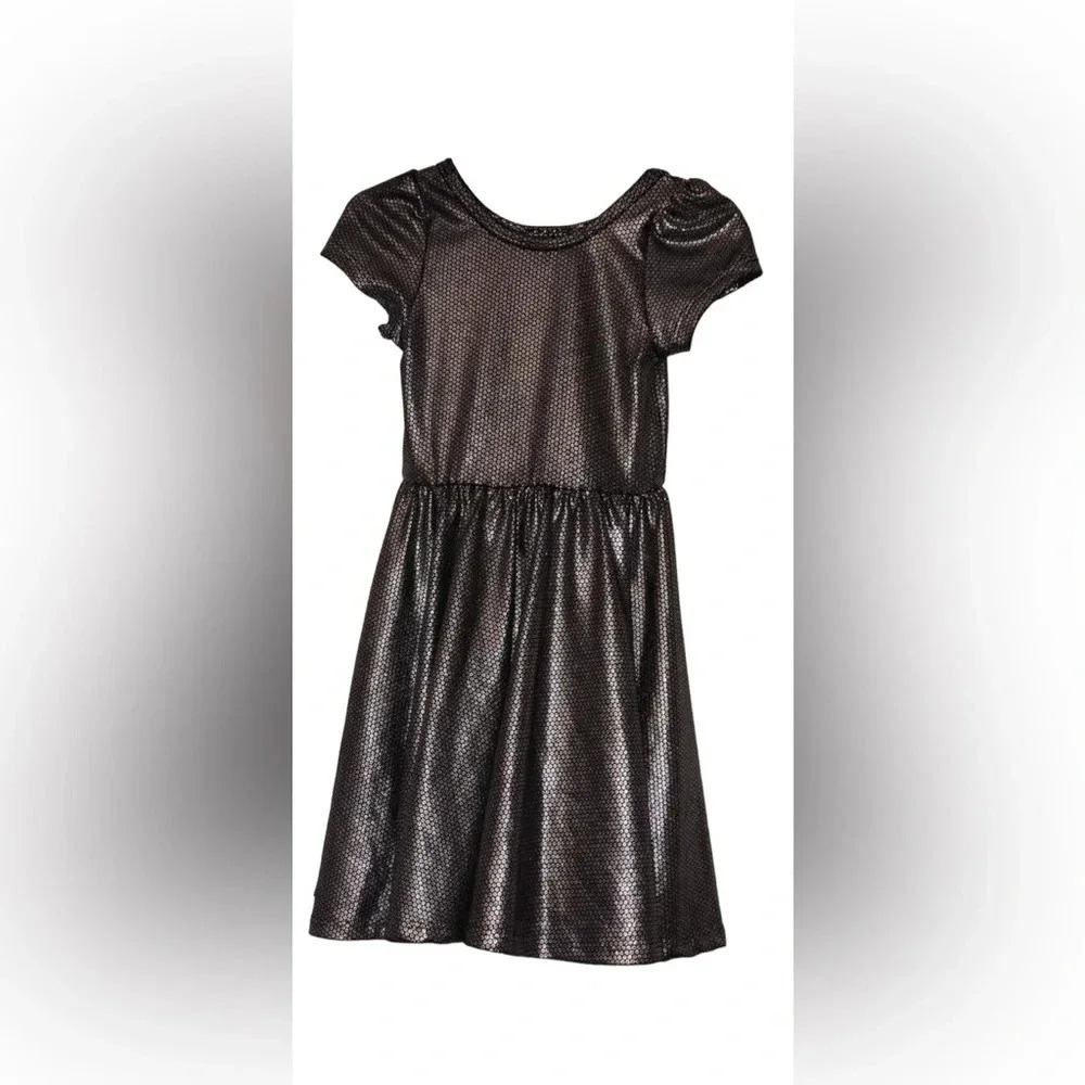 Dot Dot Smile Girls Black Silver Elegance Twirl Dress Short Sleeved Sz 2